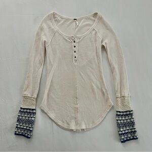 Free People Sz S Ski Lodge Thermal Top Waffle Henley Ivory Nordic Boho